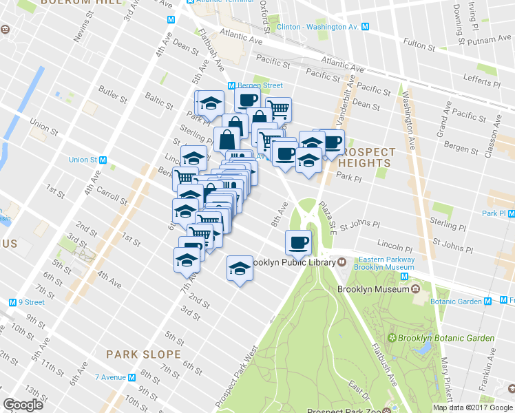map of restaurants, bars, coffee shops, grocery stores, and more near 181 Lincoln Place in Brooklyn