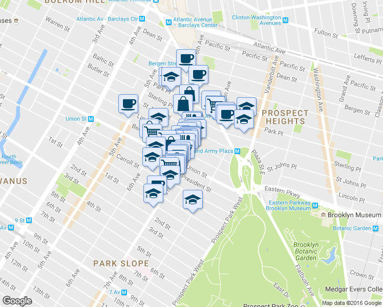 map of restaurants, bars, coffee shops, grocery stores, and more near 181 Lincoln Place in Brooklyn
