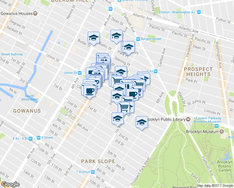 map of restaurants, bars, coffee shops, grocery stores, and more near 740A Union Street in Brooklyn