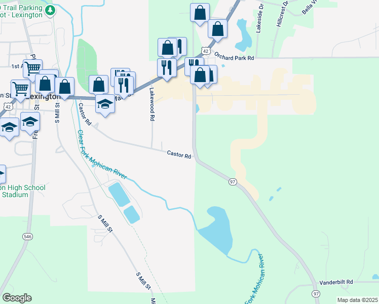 map of restaurants, bars, coffee shops, grocery stores, and more near 335 Castor Road in Lexington