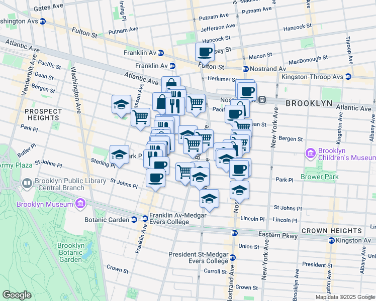 map of restaurants, bars, coffee shops, grocery stores, and more near 671 Prospect Place in Brooklyn
