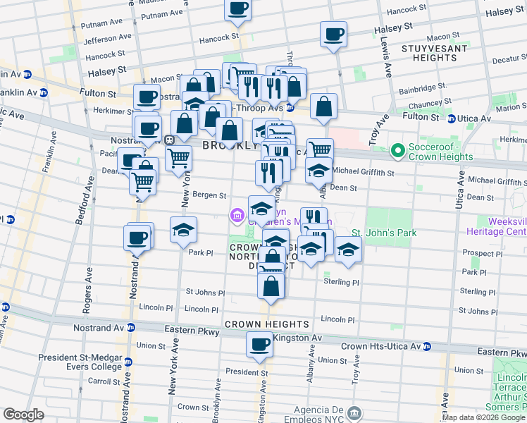 map of restaurants, bars, coffee shops, grocery stores, and more near 1286 Bergen Street in Brooklyn