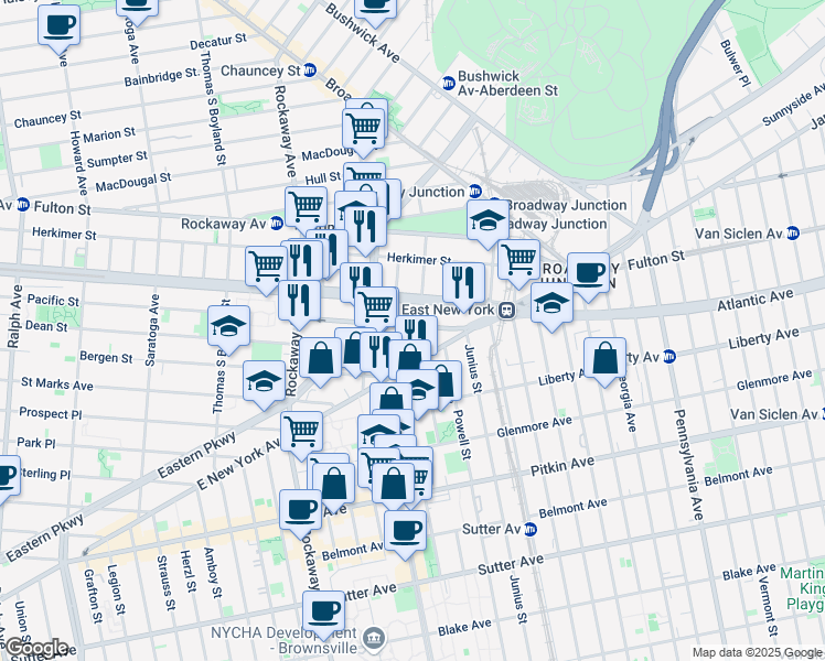 map of restaurants, bars, coffee shops, grocery stores, and more near 2380 Pacific Street in Brooklyn