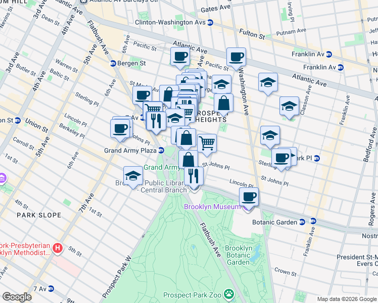 map of restaurants, bars, coffee shops, grocery stores, and more near 15 Butler Place in Brooklyn