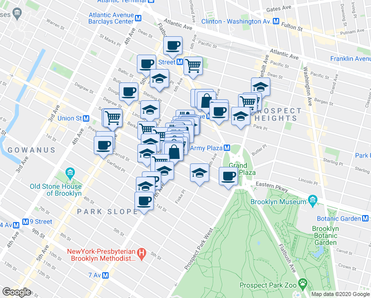 map of restaurants, bars, coffee shops, grocery stores, and more near 69A 7th Avenue in Brooklyn