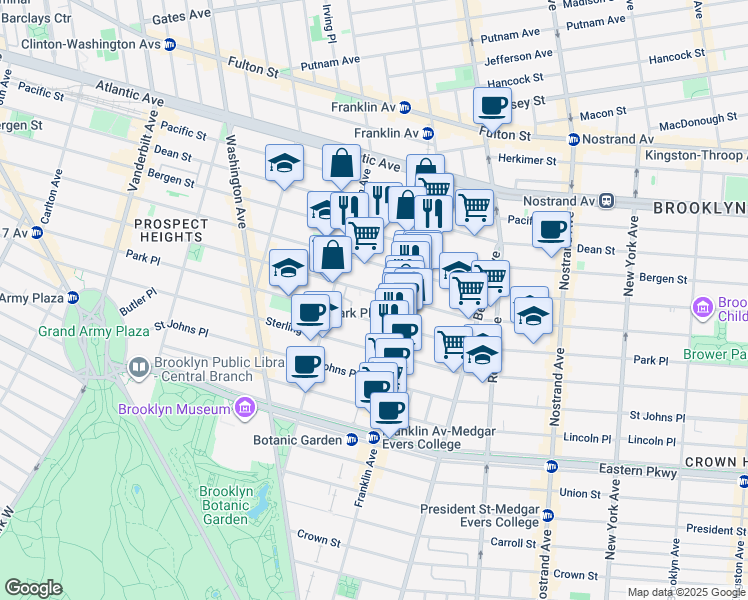 map of restaurants, bars, coffee shops, grocery stores, and more near 560 Prospect Place in Brooklyn