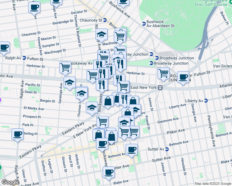 map of restaurants, bars, coffee shops, grocery stores, and more near 2254 Pacific Street in Brooklyn