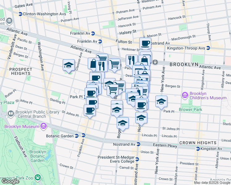map of restaurants, bars, coffee shops, grocery stores, and more near 1400 Bedford Avenue in Brooklyn