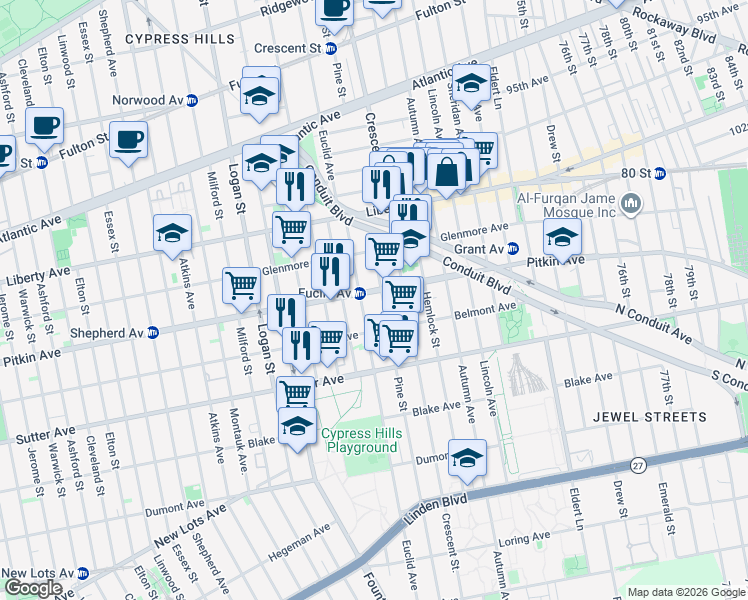 map of restaurants, bars, coffee shops, grocery stores, and more near in Brooklyn