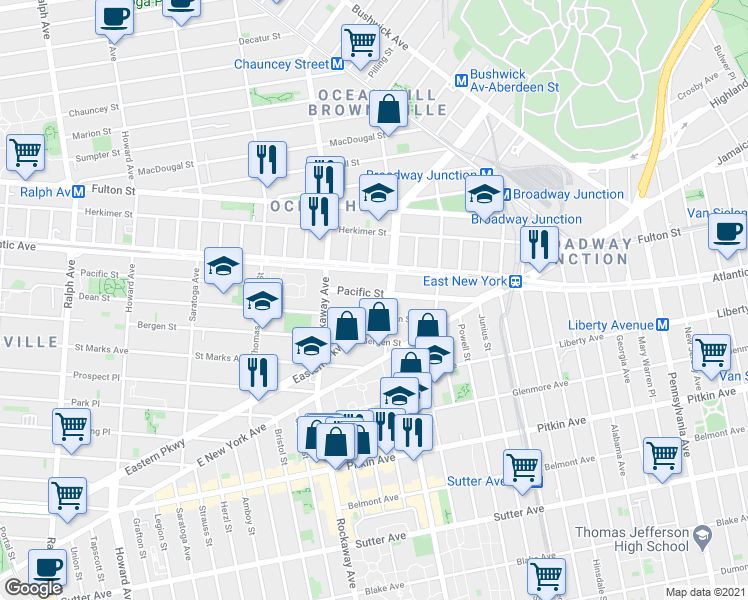map of restaurants, bars, coffee shops, grocery stores, and more near 2254 Pacific Street in Brooklyn