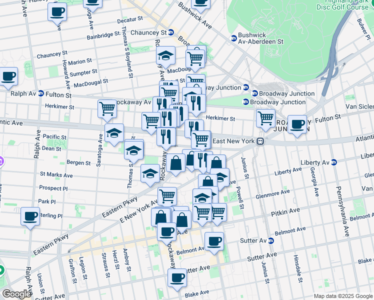 map of restaurants, bars, coffee shops, grocery stores, and more near 2254 Pacific Street in Brooklyn