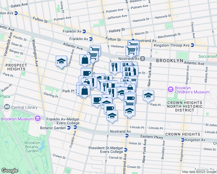map of restaurants, bars, coffee shops, grocery stores, and more near 1391 Bedford Avenue in Brooklyn