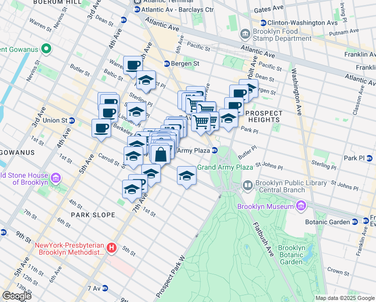map of restaurants, bars, coffee shops, grocery stores, and more near 181 Lincoln Place in Brooklyn