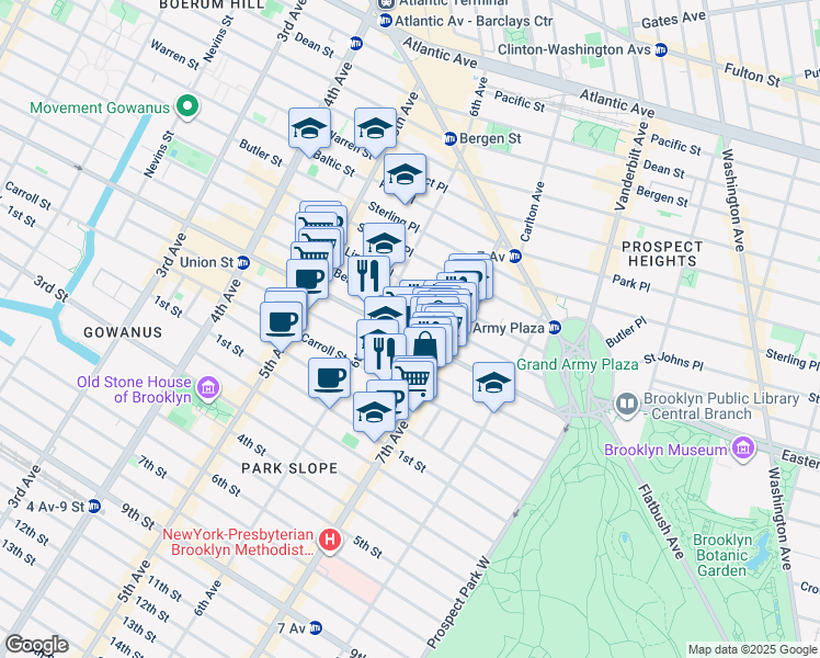 map of restaurants, bars, coffee shops, grocery stores, and more near 809 Union Street in Brooklyn