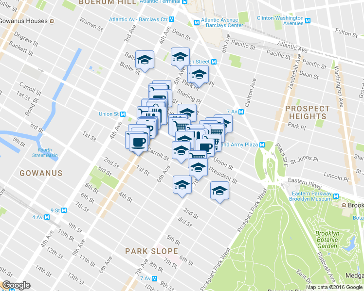 map of restaurants, bars, coffee shops, grocery stores, and more near 740A Union Street in Brooklyn