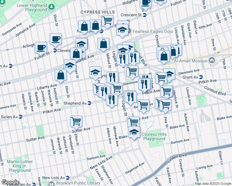 map of restaurants, bars, coffee shops, grocery stores, and more near in Brooklyn