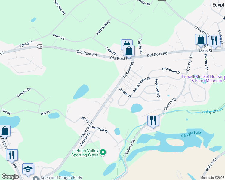 map of restaurants, bars, coffee shops, grocery stores, and more near 2451 Levans Rd in Coplay