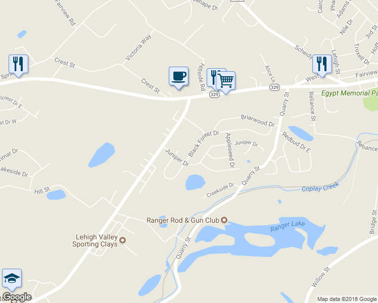map of restaurants, bars, coffee shops, grocery stores, and more near 2365 Black Forest Drive in Coplay
