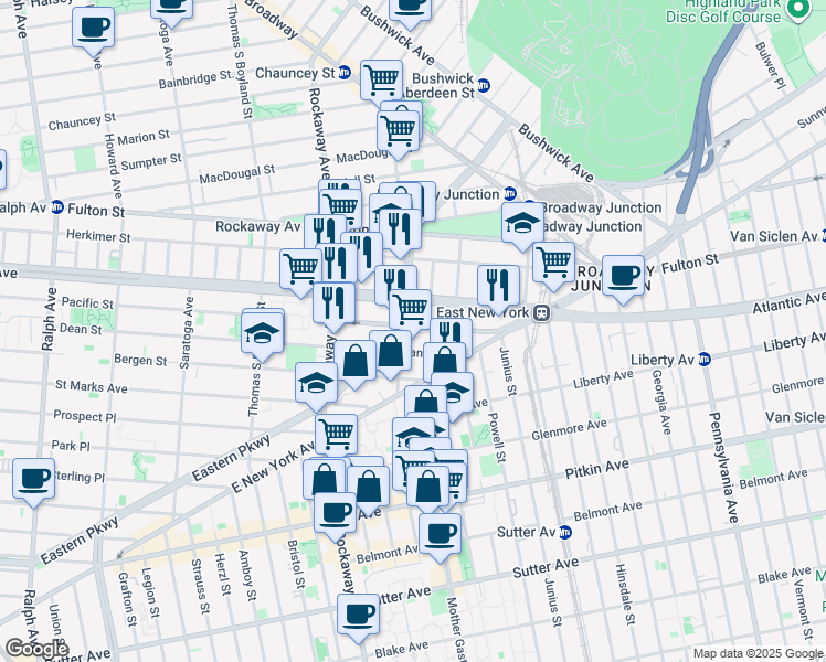 map of restaurants, bars, coffee shops, grocery stores, and more near 2397 Dean Street in Brooklyn