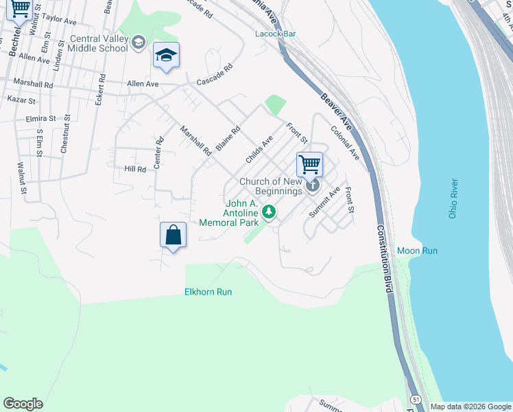 map of restaurants, bars, coffee shops, grocery stores, and more near 1210 Allaire Avenue in Monaca