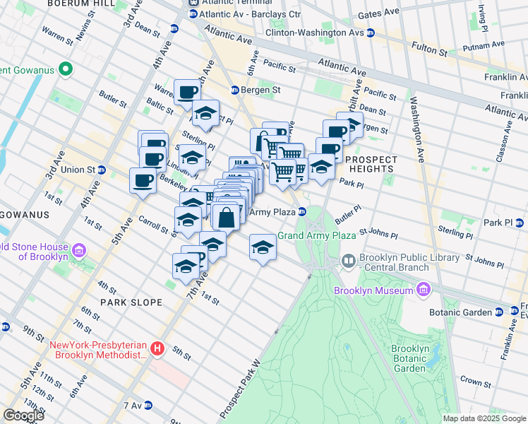 map of restaurants, bars, coffee shops, grocery stores, and more near 181 Lincoln Place in Brooklyn