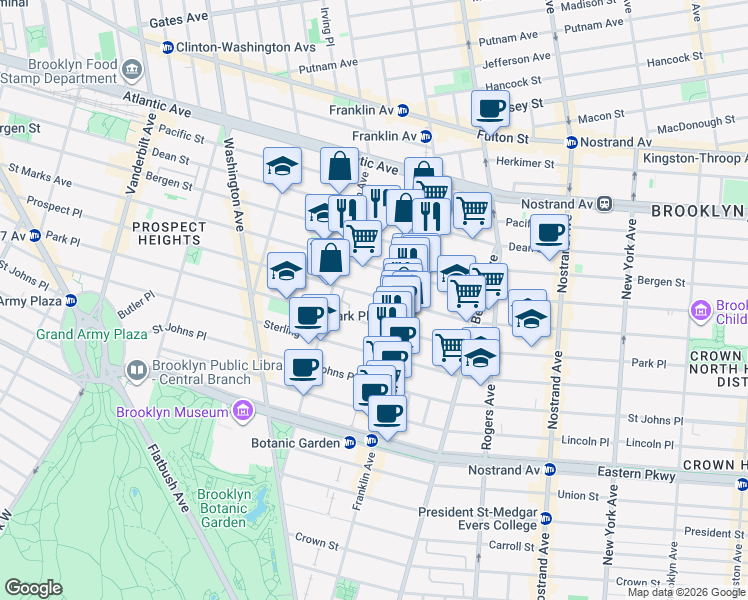 map of restaurants, bars, coffee shops, grocery stores, and more near 565 Prospect Place in Brooklyn
