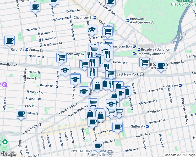 map of restaurants, bars, coffee shops, grocery stores, and more near 2254 Pacific Street in Brooklyn
