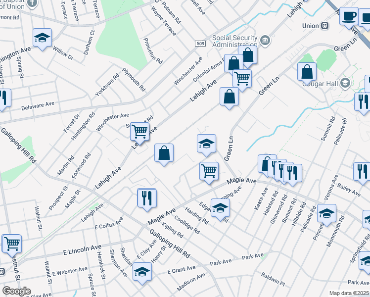 map of restaurants, bars, coffee shops, grocery stores, and more near 450 Clermont Terrace in Union