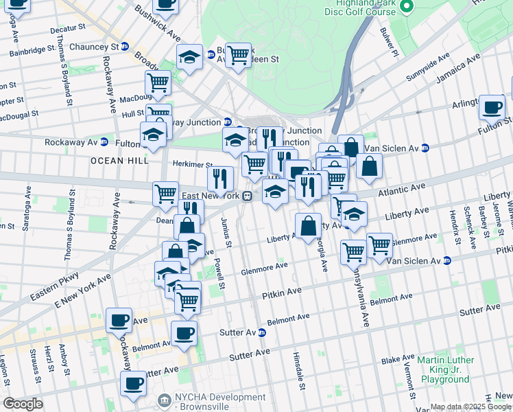 map of restaurants, bars, coffee shops, grocery stores, and more near 2494 Atlantic Avenue in Brooklyn