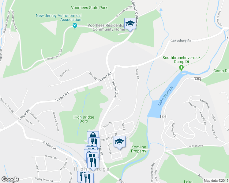 map of restaurants, bars, coffee shops, grocery stores, and more near 85 Fairview Avenue in High Bridge