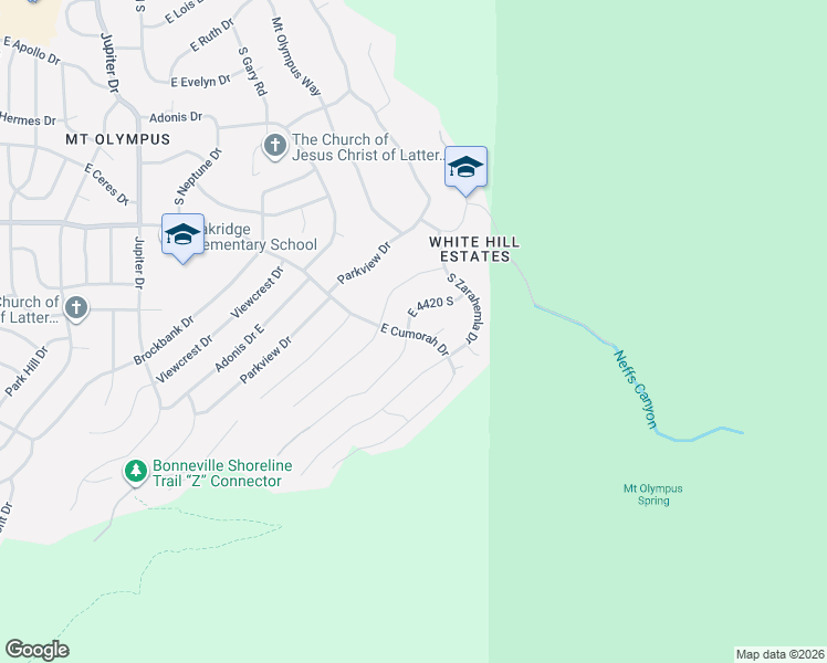 map of restaurants, bars, coffee shops, grocery stores, and more near 4183 East Cumorah Drive in Salt Lake City
