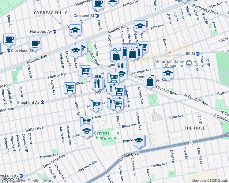 map of restaurants, bars, coffee shops, grocery stores, and more near in Brooklyn