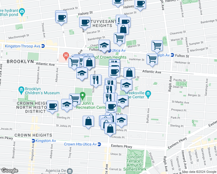 map of restaurants, bars, coffee shops, grocery stores, and more near in Brooklyn