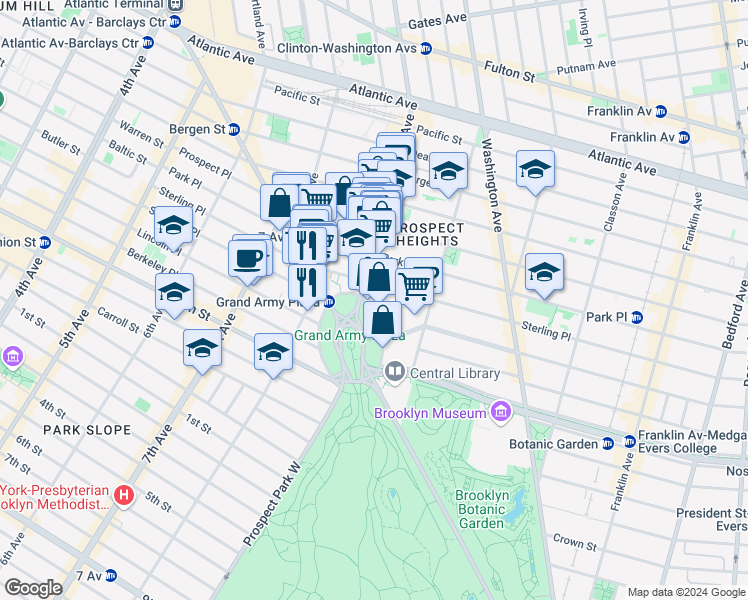 map of restaurants, bars, coffee shops, grocery stores, and more near in Brooklyn