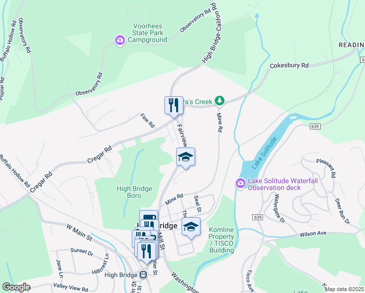 map of restaurants, bars, coffee shops, grocery stores, and more near 85 Fairview Avenue in High Bridge
