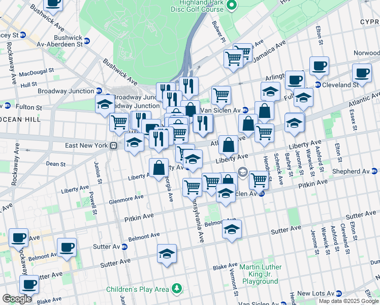 map of restaurants, bars, coffee shops, grocery stores, and more near 2664 Atlantic Avenue in Brooklyn