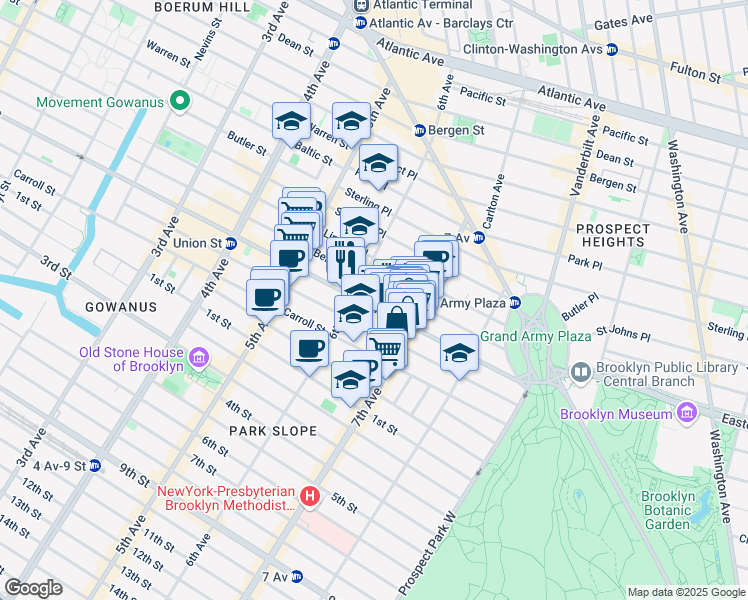 map of restaurants, bars, coffee shops, grocery stores, and more near 809 Union Street in Brooklyn