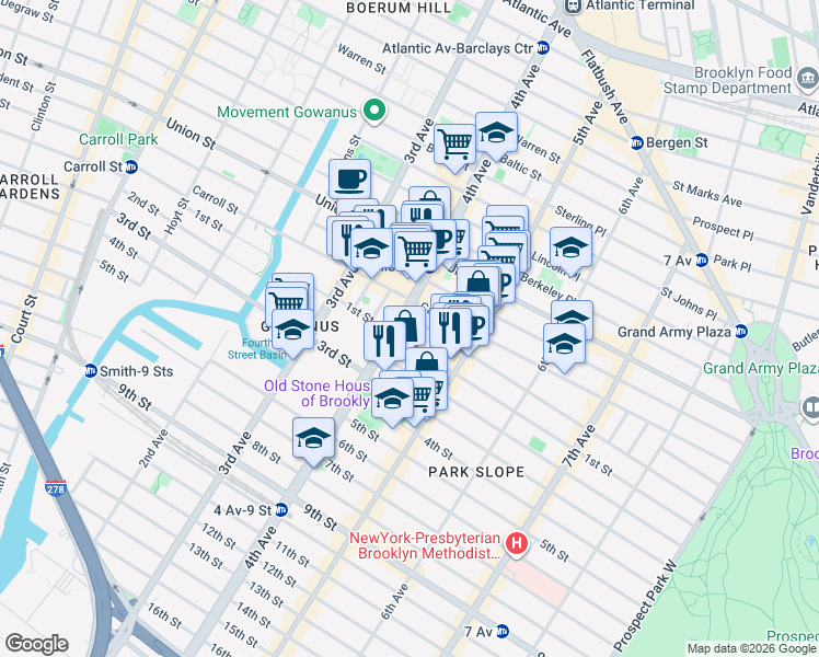 map of restaurants, bars, coffee shops, grocery stores, and more near in Brooklyn