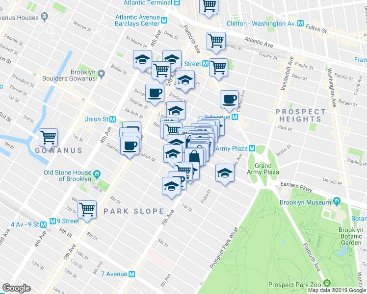 map of restaurants, bars, coffee shops, grocery stores, and more near 809 Union Street in Brooklyn