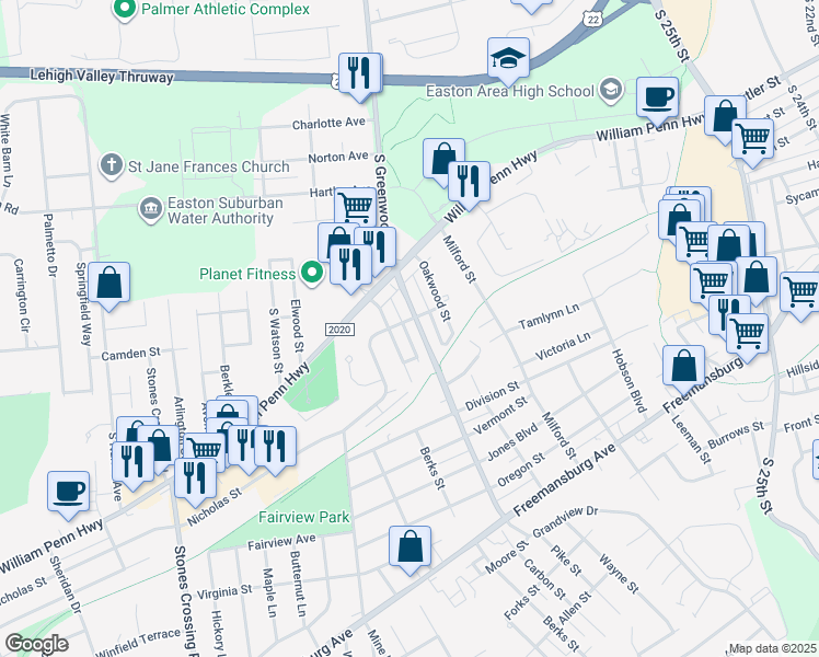 map of restaurants, bars, coffee shops, grocery stores, and more near 508 Kingwood Street in Easton