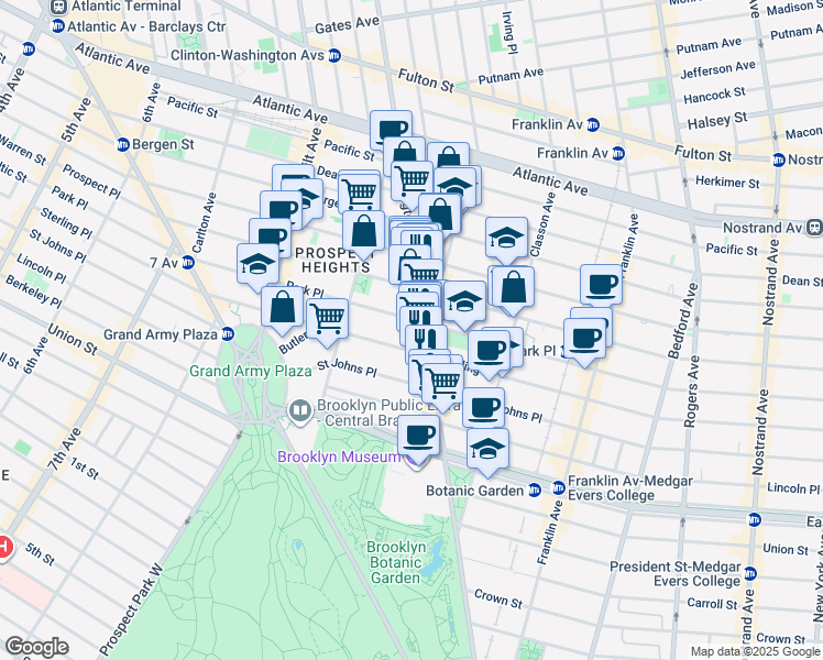 map of restaurants, bars, coffee shops, grocery stores, and more near 428 Park Place in Brooklyn