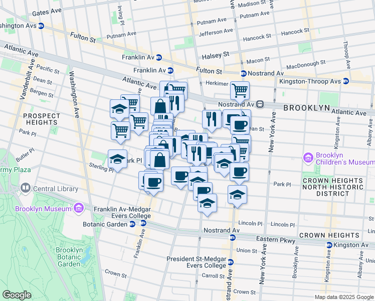 map of restaurants, bars, coffee shops, grocery stores, and more near 600 Saint Marks Avenue in Brooklyn