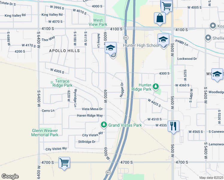 map of restaurants, bars, coffee shops, grocery stores, and more near 5960 West 4385 South in West Valley City
