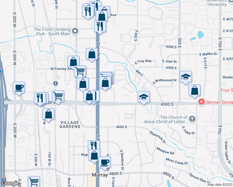 map of restaurants, bars, coffee shops, grocery stores, and more near 235 East 4460 South in Murray
