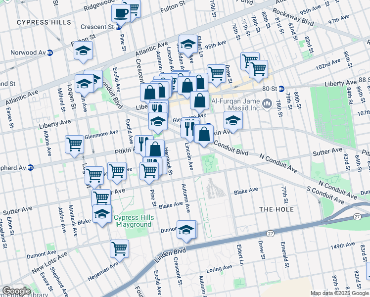 map of restaurants, bars, coffee shops, grocery stores, and more near 560 Lincoln Avenue in Brooklyn