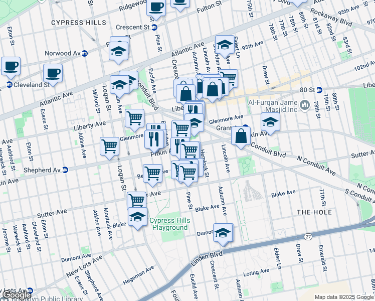 map of restaurants, bars, coffee shops, grocery stores, and more near in Brooklyn