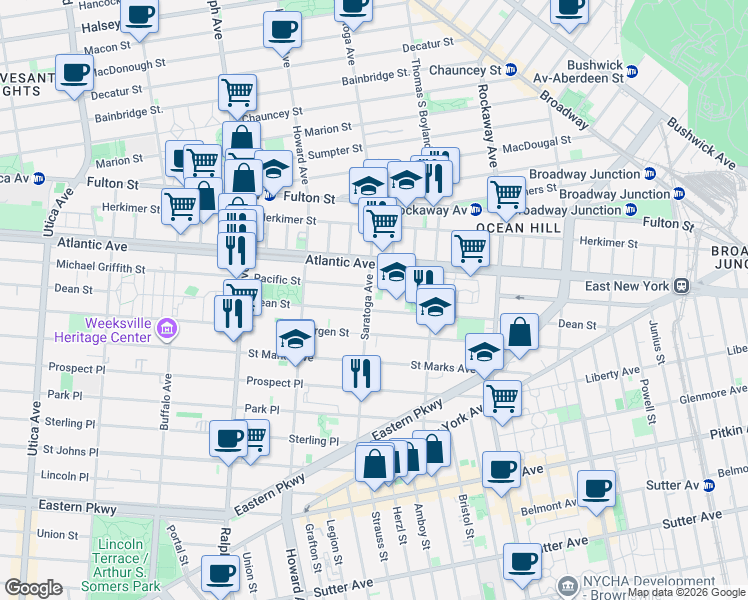 map of restaurants, bars, coffee shops, grocery stores, and more near 2064 REAR Pacific Street in Brooklyn