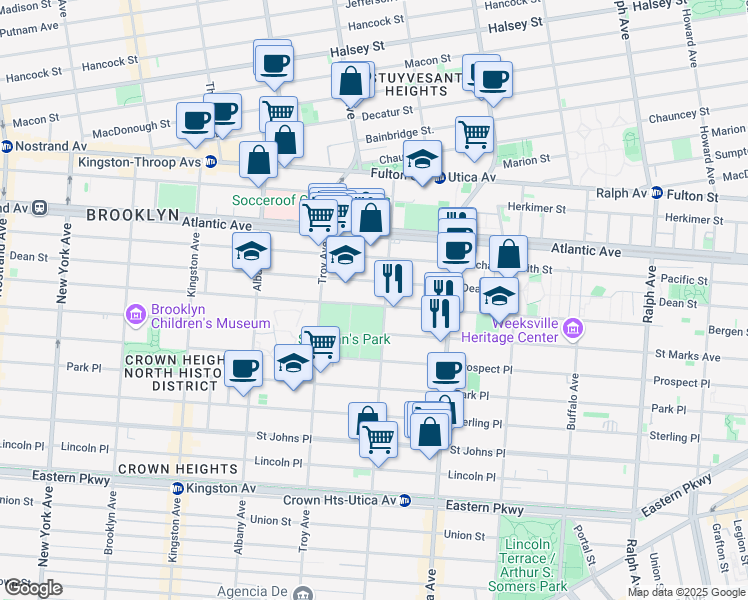 map of restaurants, bars, coffee shops, grocery stores, and more near 112 Schenectady Avenue in Brooklyn