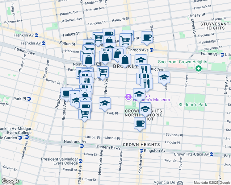 map of restaurants, bars, coffee shops, grocery stores, and more near 1206 Bergen Street in Brooklyn