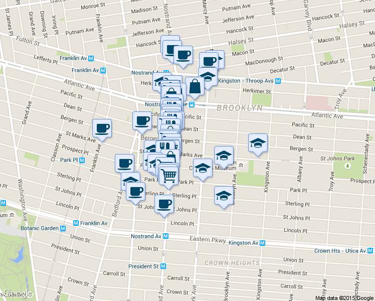 map of restaurants, bars, coffee shops, grocery stores, and more near 725 Saint Marks Avenue in Brooklyn